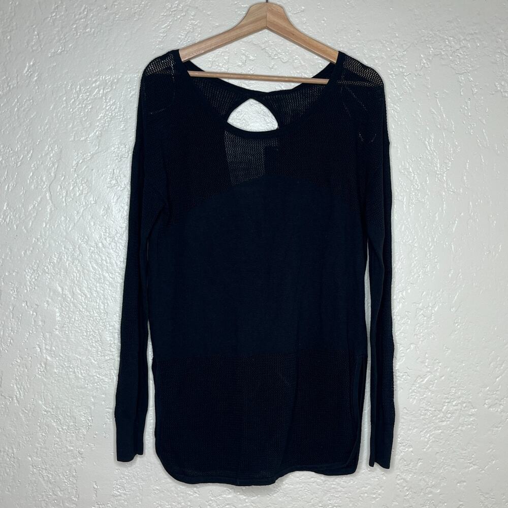 Calia Mesh Sweater Lightweight Open Back Athleisure Women Black Caviar Large NWT